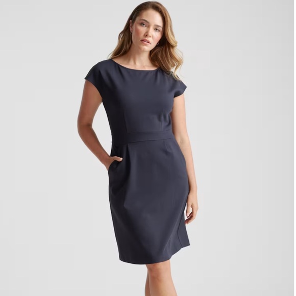 Quince Navy Blue Ultra-Stretch Ponte Cap Sleeve Dress - Picture 1 of 7